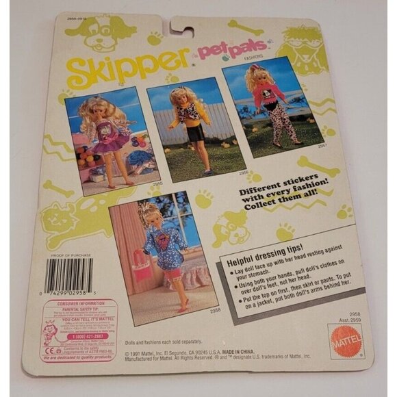 Vintage Skipper Pet Pals Outfit Blue Pink for Barbies Sister 1991 set 2958 - Picture 2 of 4